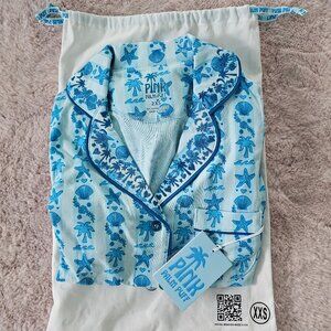 Pink Palm Puff Pajamas in Seabreeze – Size XXS